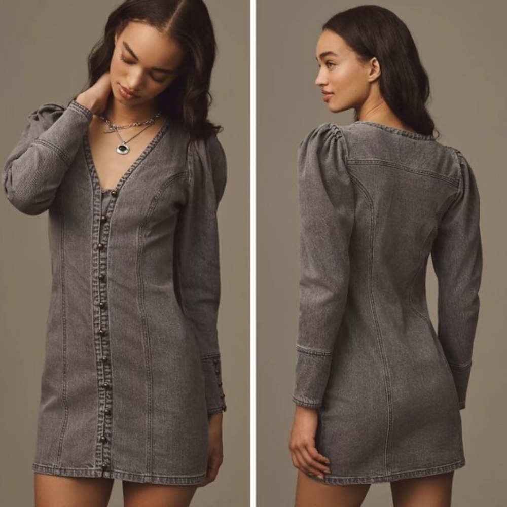 Pilcro Puff-Sleeve Denim Mini Dress